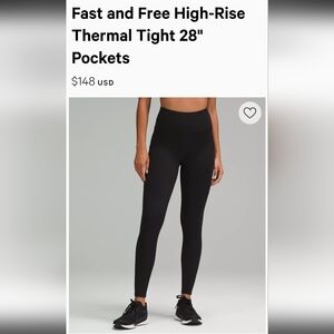 ♥️ Lululemon Fast and Free high rise thermal fleece leggings tights 28"